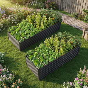 2 Pack Metal Raised Garden Bed Kit Outdoor - 8x4x2 FT Galvanized Planter Boxes Set