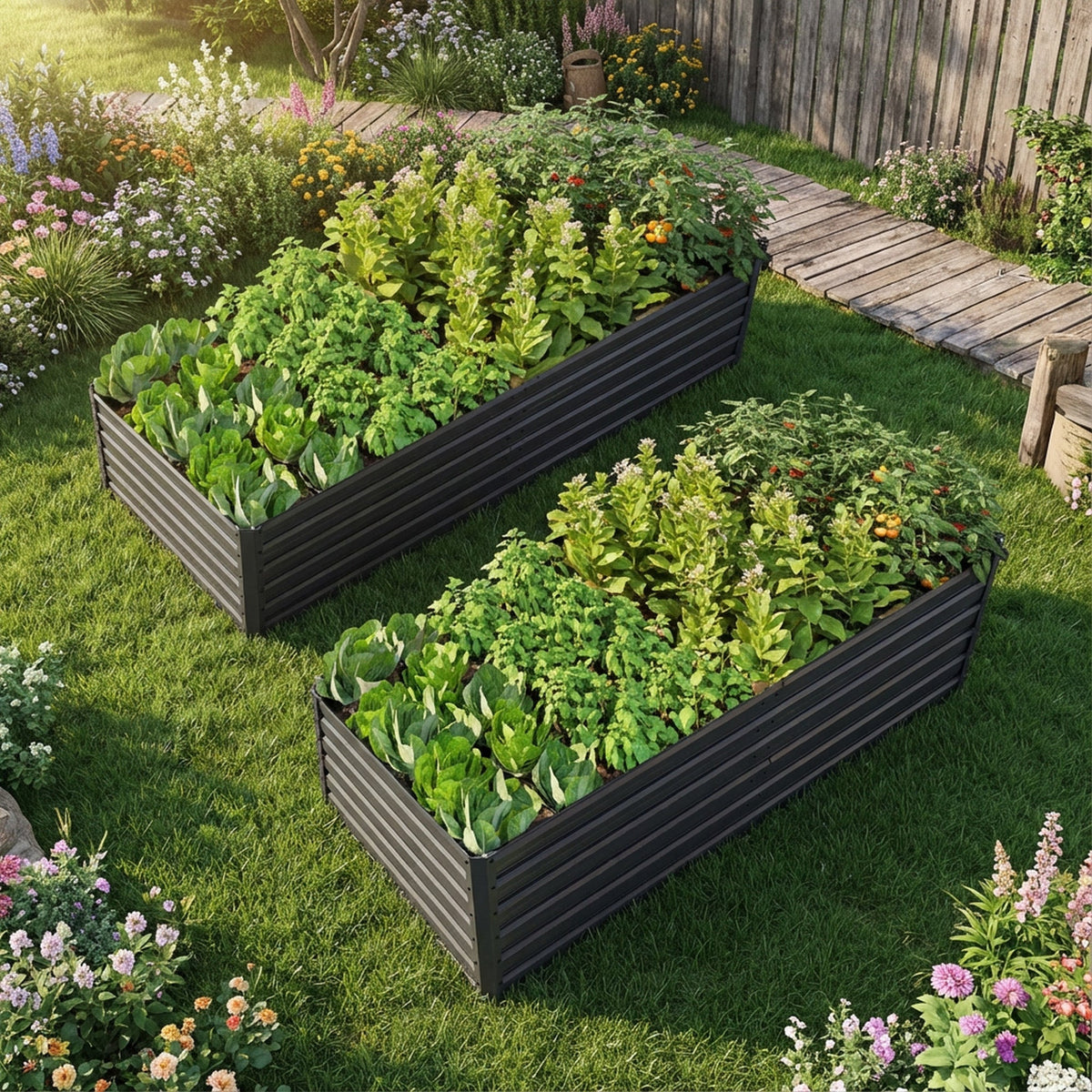 Metal Raised Garden Bed Kit with Galvanized Steel Construction - Black