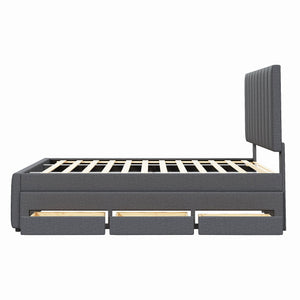 Upholstered Platform Bed With Twin Size Trundle And 3 Drawers