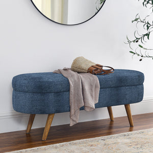 Modern Ottoman Oval Storage Bench with Rubber Wood Legs