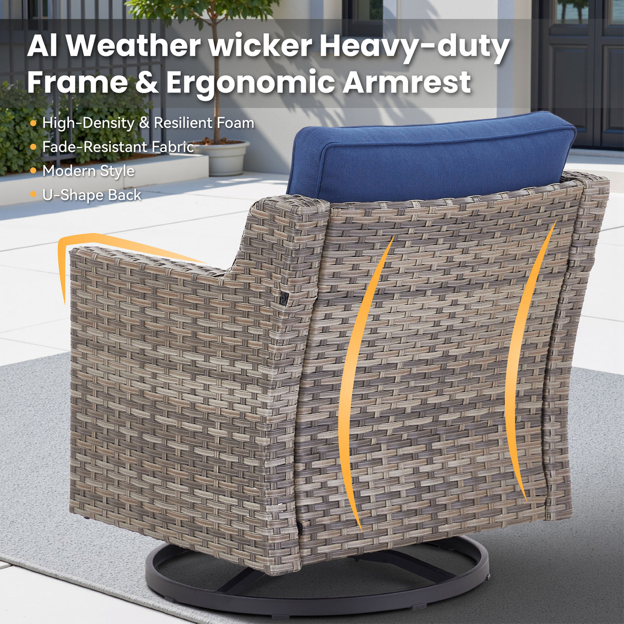 Swivel Outdoor Chairs Set of 2, with Glass-Top Side Table, 3 Pieces