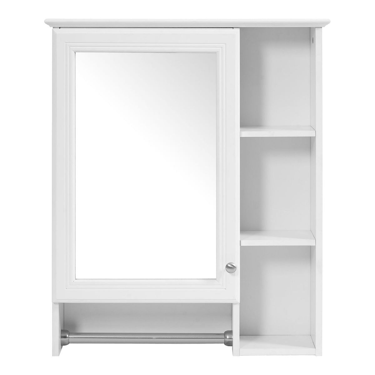 Modern 3 In 1 Bathroom Mirror Cabinet with Adjustable Shelf and Towel Bar - Black or White