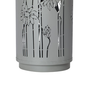 34.25'H Light Gray Metal Cutout Outdoor Water Fountain with LED Lights