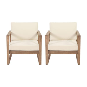 Set of 2 Outdoor Acacia Wood Patio Club Chair