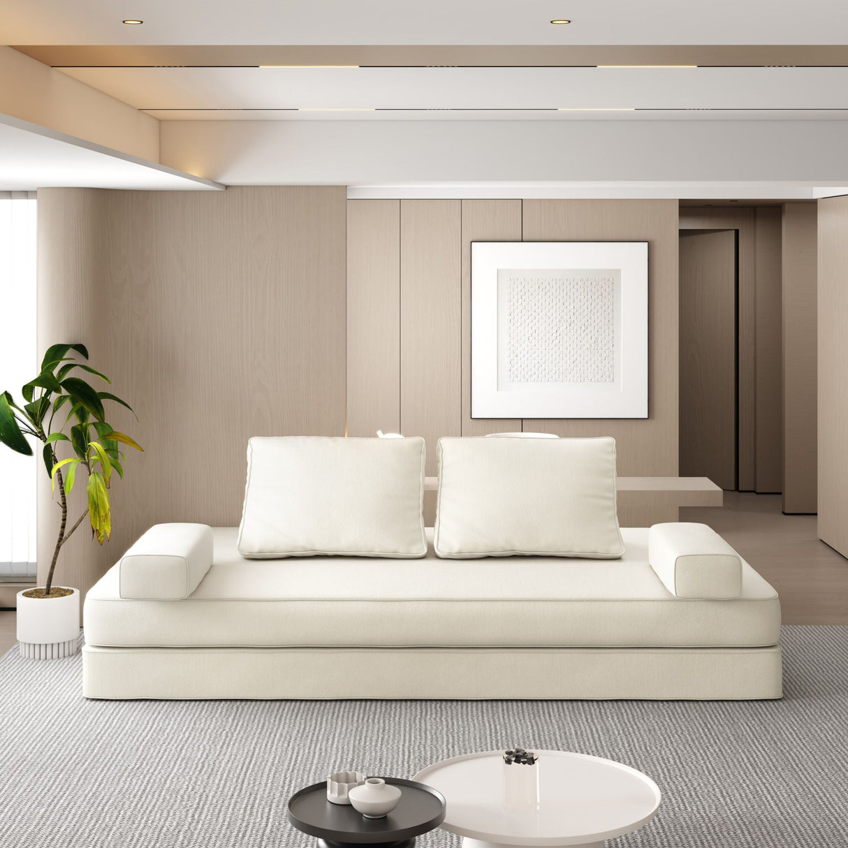 Multifunctional Convertible Sofa Bed With 2 Tumbler Backrests And 2 Pillows, Deep Seat Couch