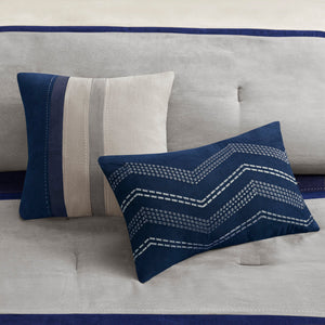 Blue Faux Suede 7 Piece Comforter Set with Hypoallergenic Fill - King