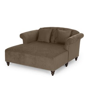 Upholstered Chaise Lounge with Scroll Arms & Pillows - Dark Gray or Dark Brown