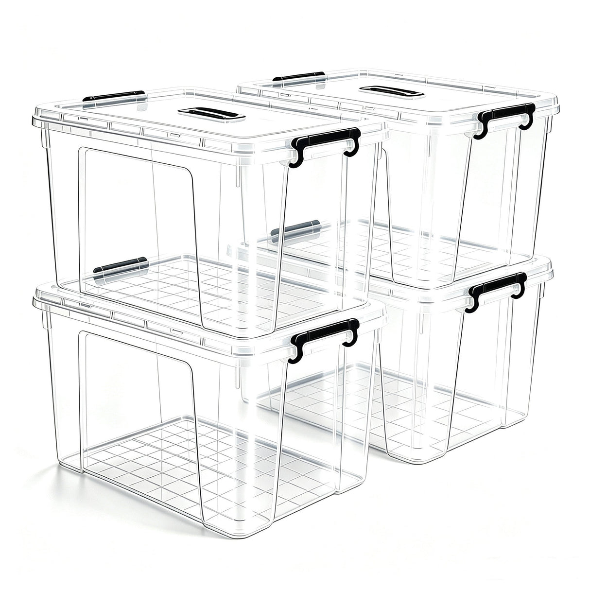 4 Pack 90 QT Plastic Storage Bins with Lids,Clear Stackable Bins with Secure Latches and Handles Heavy-Duty Storage Containers For Home Office and Garage Organization