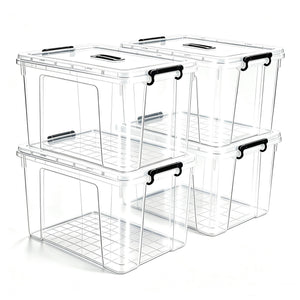 4 Pack 90 QT Plastic Storage Bins with Lids,Clear Stackable Bins with Secure Latches and Handles Heavy-Duty Storage Containers For Home Office and Garage Organization