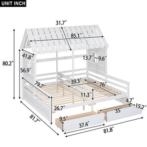 House Platform Beds With 2 Drawers, Side By Side Design
