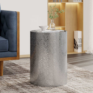 Modern Round Accent Table With Hammered Surface