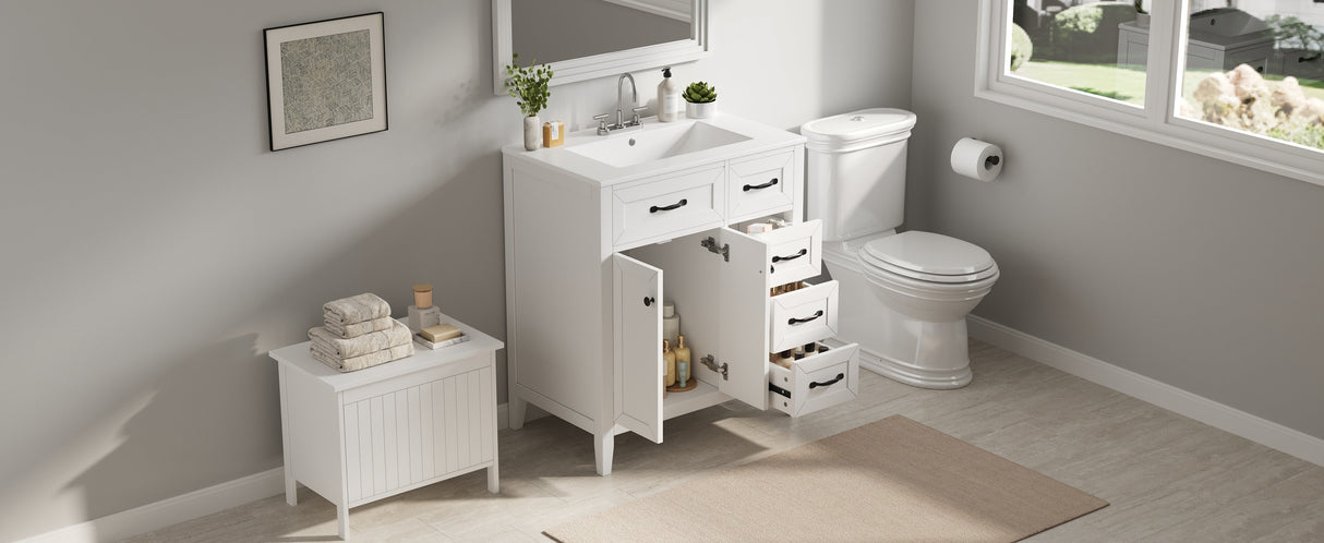 30" White Bathroom Vanity with Ceramic Sink