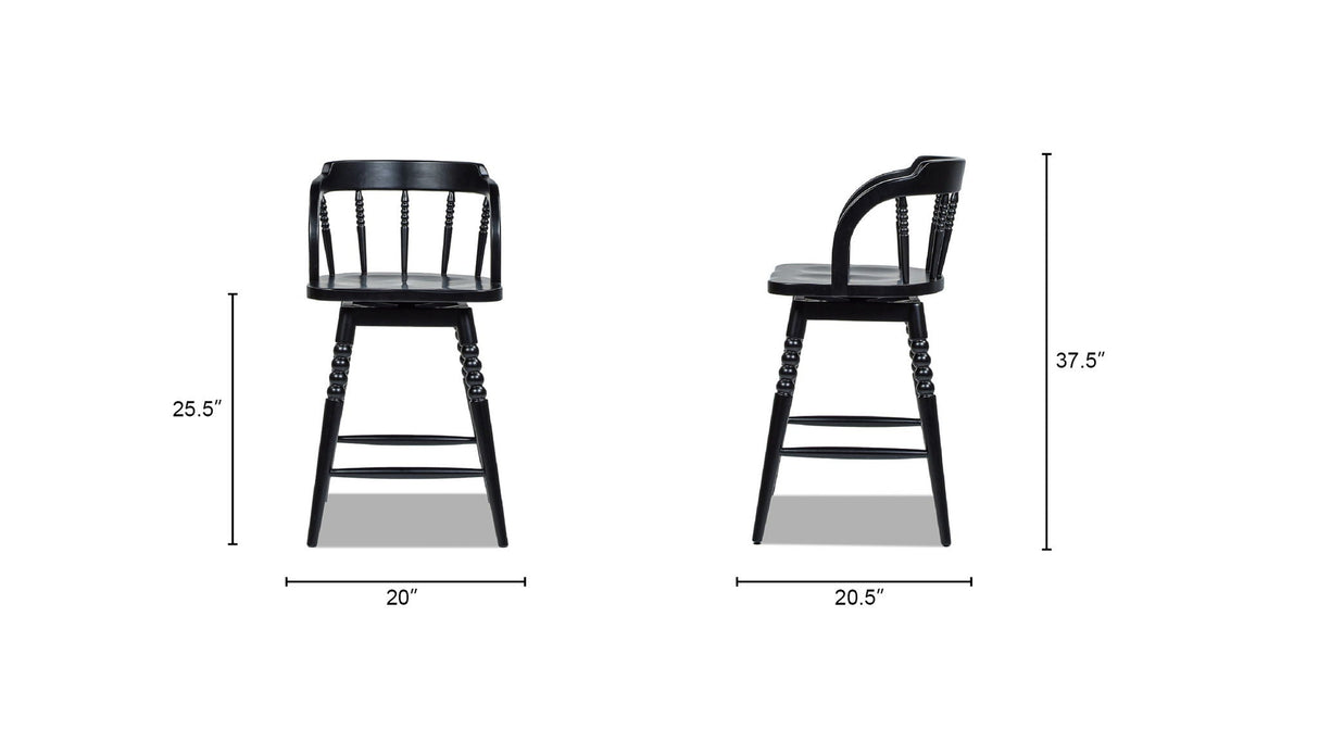 Breda - Turned Bubble Spindle Low Back Counter Stool - Black
