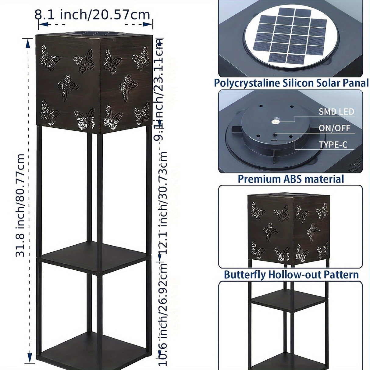 Solar Garden Lantern with Flower Stand – LED Outdoor Light with Butterfly & More