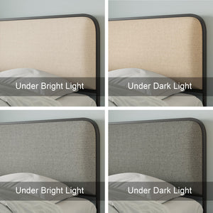 Modern Bed With Curved Upholstered Headboard And Footboard, Heavy Duty Metal Slats