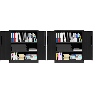 Heavy Duty Storage Cabinet With Lock, 2 Door File Cabinet With 2 Adjustable Shelves - Black
