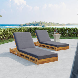 Lounge Chaise Set, Acacia Solid Wood with Lounge Cushion