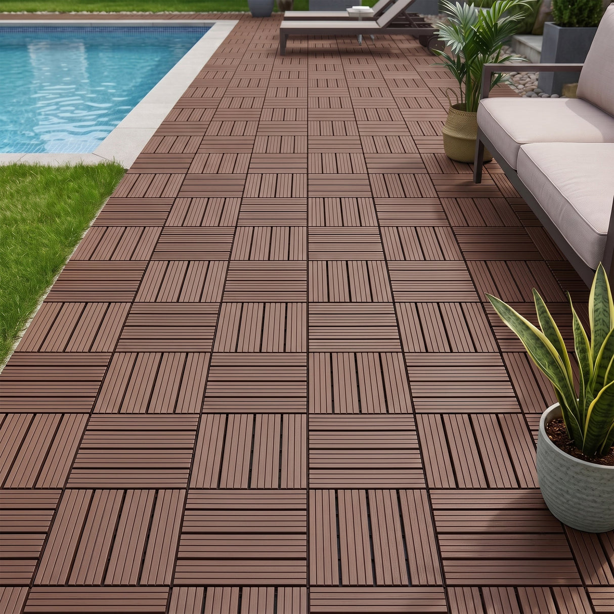 Plastic Interlocking Deck Tiles, 44 Pack 12"x12"