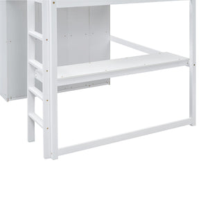 Loft Bed With Built In Wardrobe, Shelves And Drawers