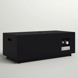 Modern Steel Outdoor Fire Pit Table with Lid, Black, 16 H x 42 W