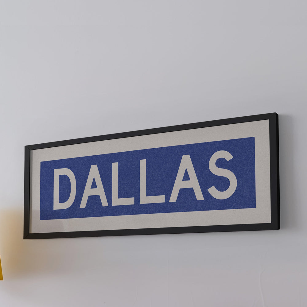 Framed Dallas Blue and White Bus Scroll