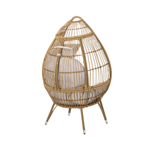 Basket Chair With Teardrop Shape And Water Resistant Cushion - Natural