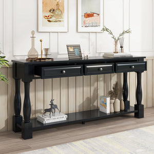 TREXM 63" Long Console Table with Drawers and Shelf