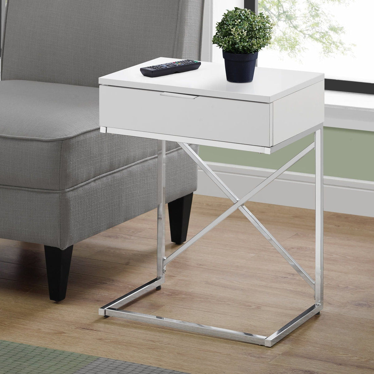 Accent Side Table, Storage Drawer, Spacious Tabletop, Contemporary & M ...