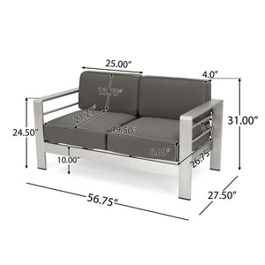 Outdoor Aluminum Loveseat with Plush Cushions - Gray