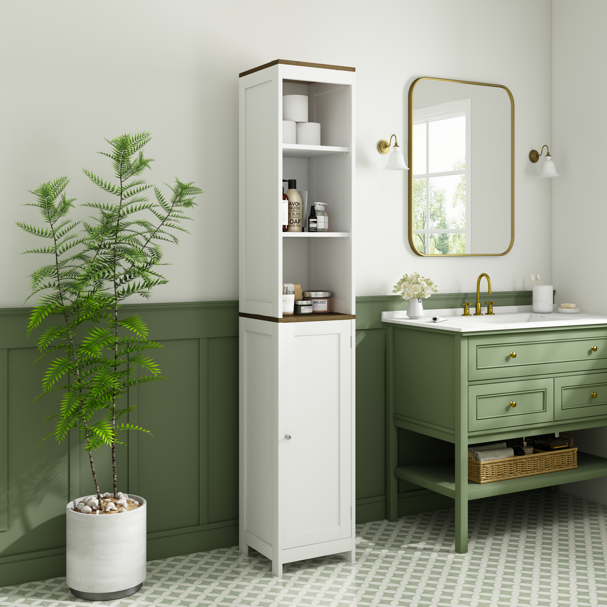 Tall Bathroom Storage Cabinet with Reversible Door