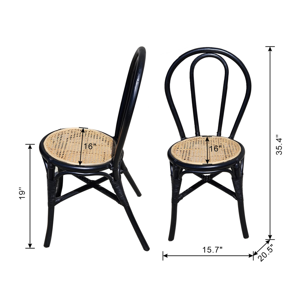 Black Rattan Dining Chair, Set of 2