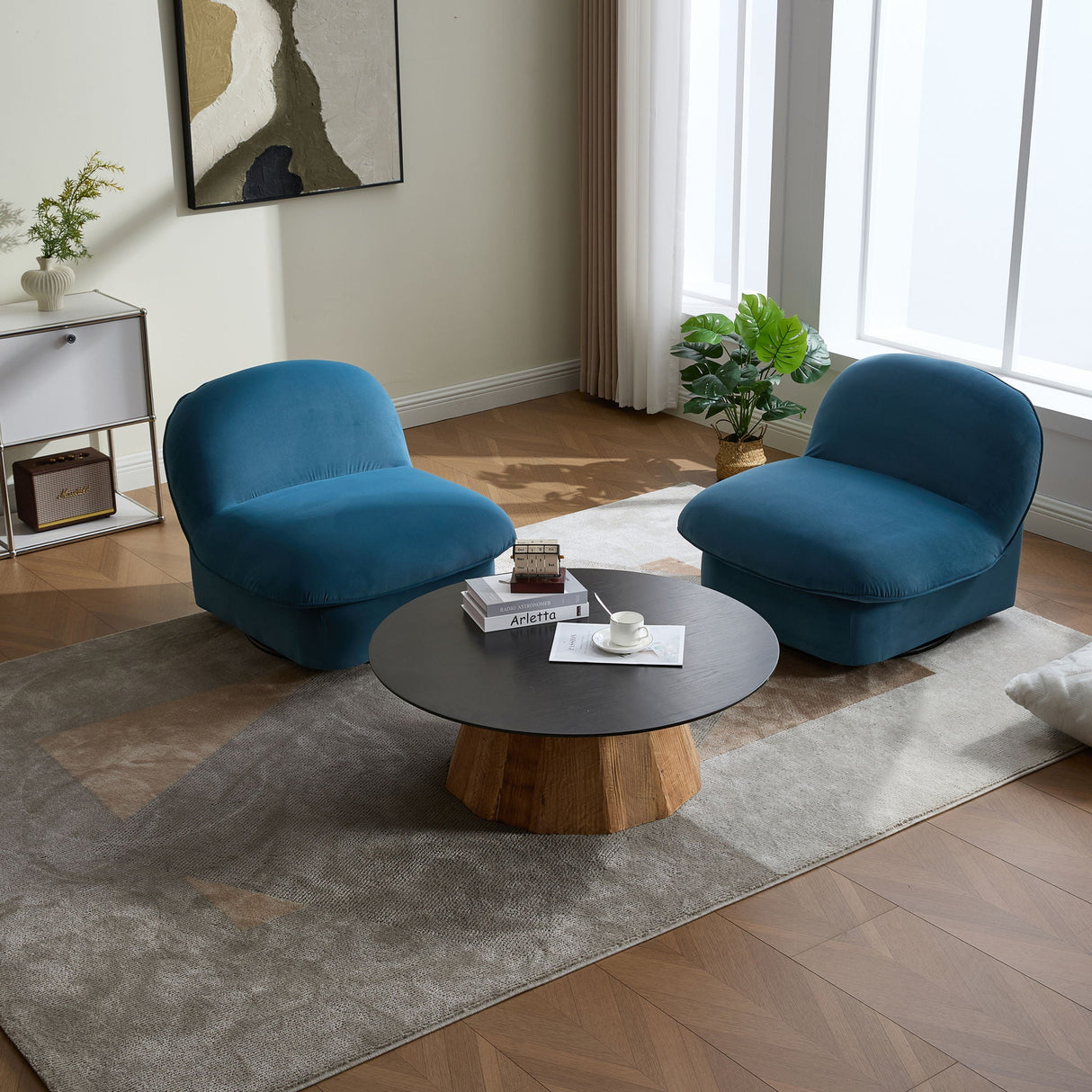 Pumpkin Shaped Swivel Accent Chair, 360 Degree Rotation For Living Room
