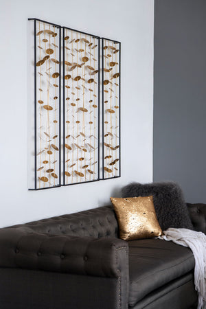 Metal Decorative Wall Art With Frame, Wall Decor For Living Room (Set of 3) - Gold