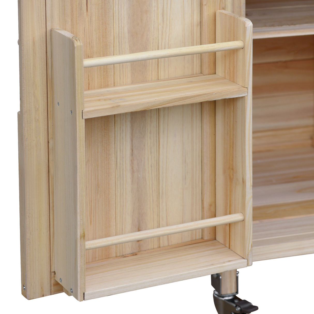 Outdoor kitchen island, rolling bar cart & storage cabinet, natural