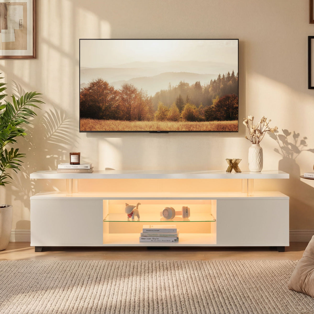 TV Stant With LED And Large Side Cabinet