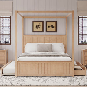 Canopy Platform Bed With Trundle And 3 Storage Drawers
