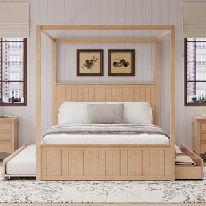 Canopy Platform Bed With Trundle And 3 Storage Drawers