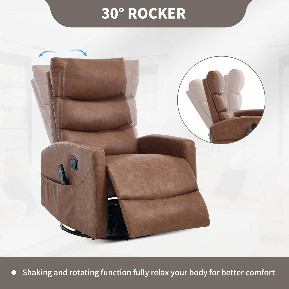 Heat Massage Manual Recliner Chair with Rocker and Swivel