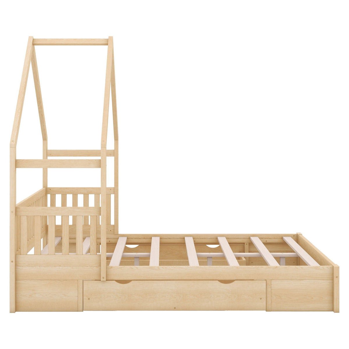 Queen Storage Platform Bed with Guardrail and 2 Drawers - White or Light Brown