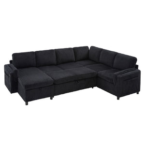 Convertible U-Shaped Sectional Sofa Bed With USB Ports And Storage