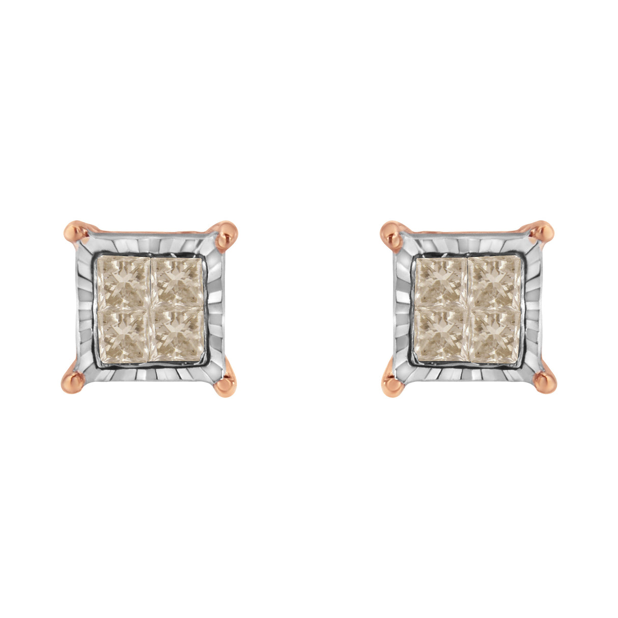 10K Two-Toned Princess-Cut Composite Diamond Stud Earrings (1/2 cttw, J-K Color, I1-I2 Clarity)