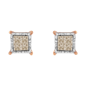 10K Two-Toned Princess-Cut Composite Diamond Stud Earrings (1/2 cttw, J-K Color, I1-I2 Clarity)