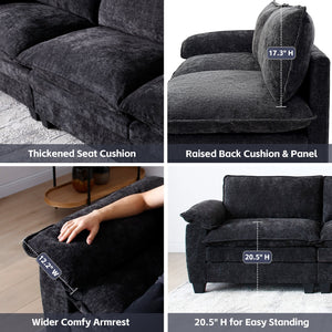 Living Room Furniture Big Loveseat Luxury Couch with Soft Chenille Upholstered Sofa Black