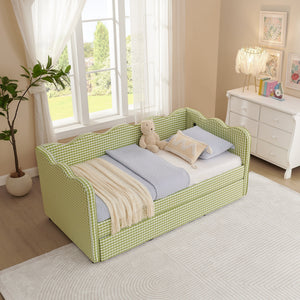 Cozy Gingham Daybed with Trundle Twin Size Sofa Bed