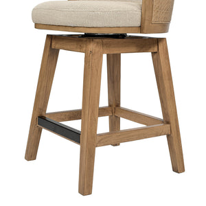 Bahama 26' Cane Rattan High-Back Swivel Counter Stool with Recessed Arms, Taupe Beige Textured Weave