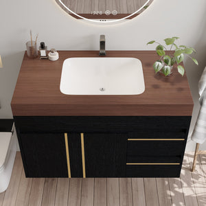 36" Floating Bathroom Vanity with Ceramic Sink and Faux Marble Top