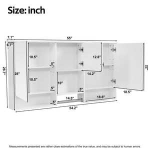 Wall-Mount 3-In-1 Mirror Cabinet with Adjustable Shelf - White