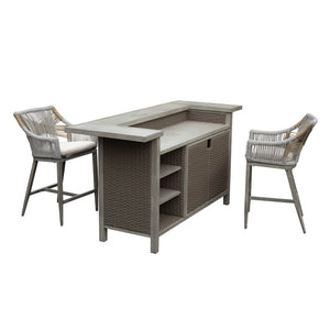 Outdoor Home Bar Unit Set of 3, All-Weather Wicker & Aluminum Frame