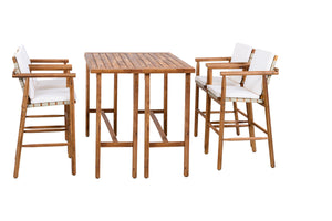 6 Piece Outdoor Bar Set with Acacia Wood Table & Cushioned Stools