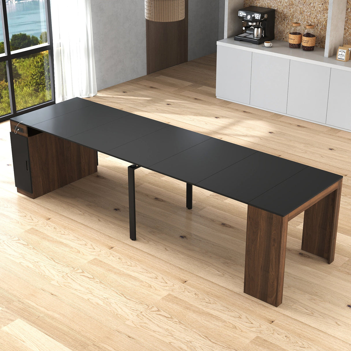 Modern Multifunctional Extendable Dining Table with Outlet